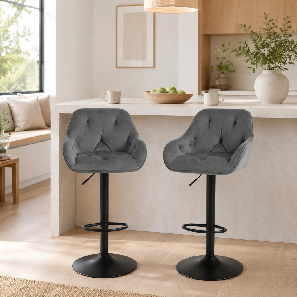 SGABELLO BAR Set da 2 pezzi 62,5-84 cm Samt Grigio Scuro