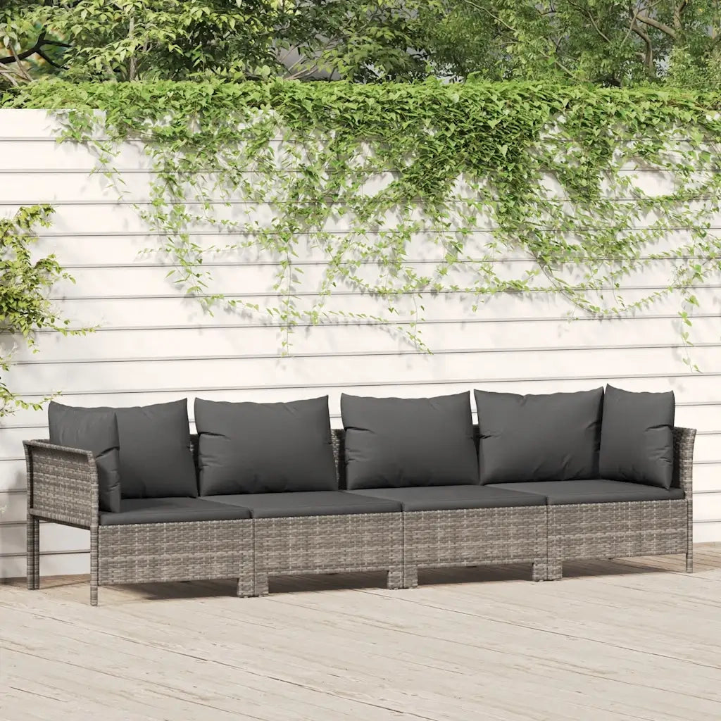 Set da giardino 4 pezzi con cuscini grigio in polyrattan 362689