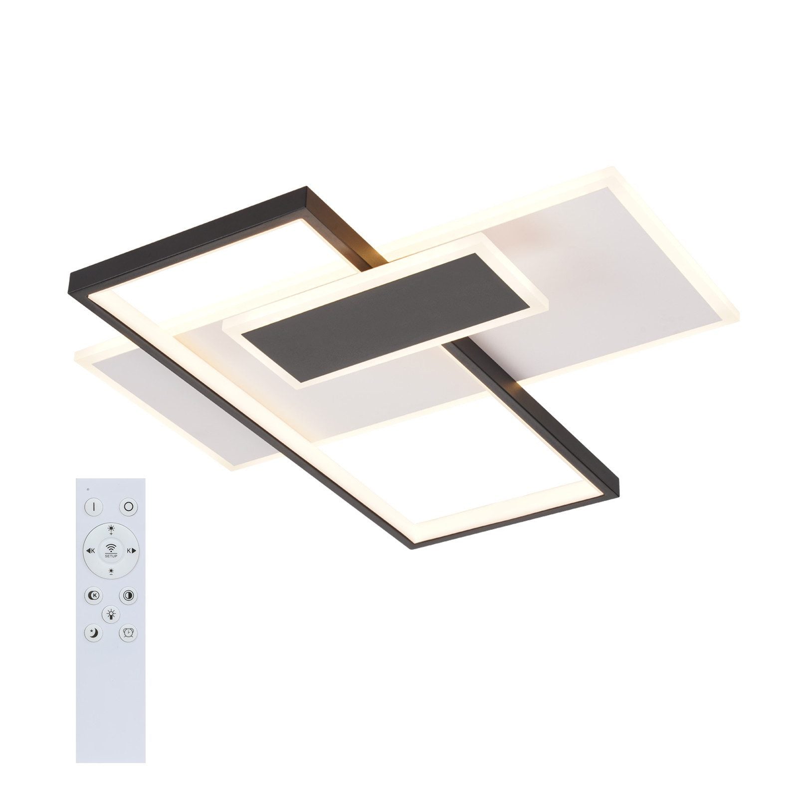ZMH Lampada da soffitto LED 62W nera dimmerabile con telecomando 2 faretti per soggiorno