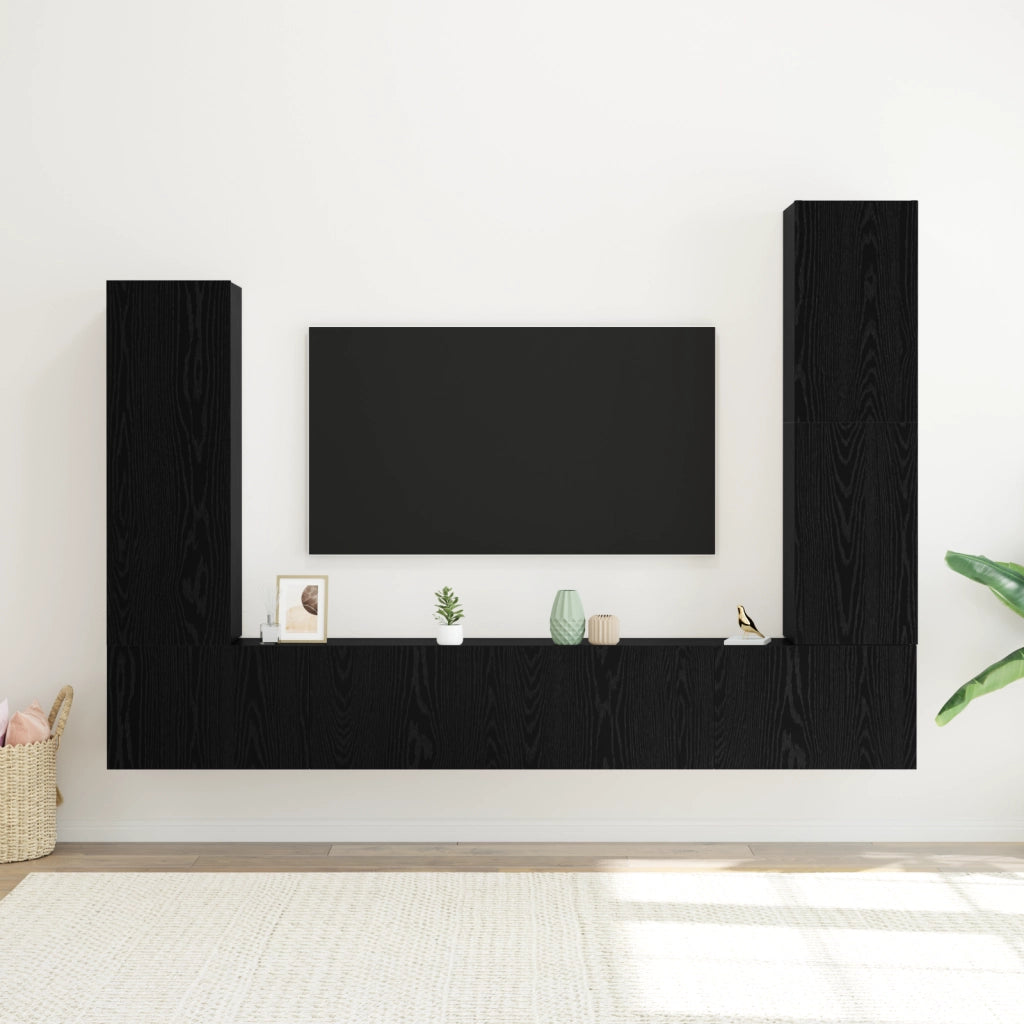 Set Armadi TV 4 Pezzi Montato a Muro Rovere Nero Legno Ingegnerizzato