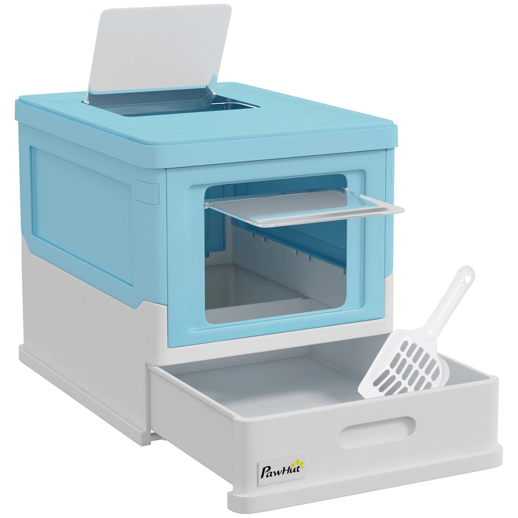 Arenero per Gatti Chiuso e Pieghevole con Cassetto Estraibile ¨C zephmum ¨C Blu 47.5x35.5x36.7 cm