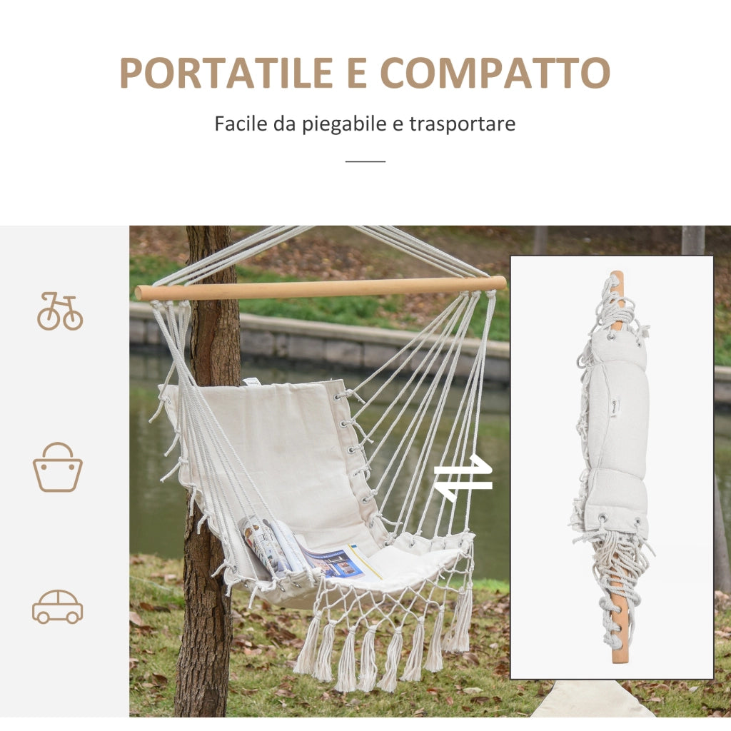 Sedia a Dondolo Sospesa ¨C Zephmum ¨C Tessuto Crema 90x50 cm con Nappe