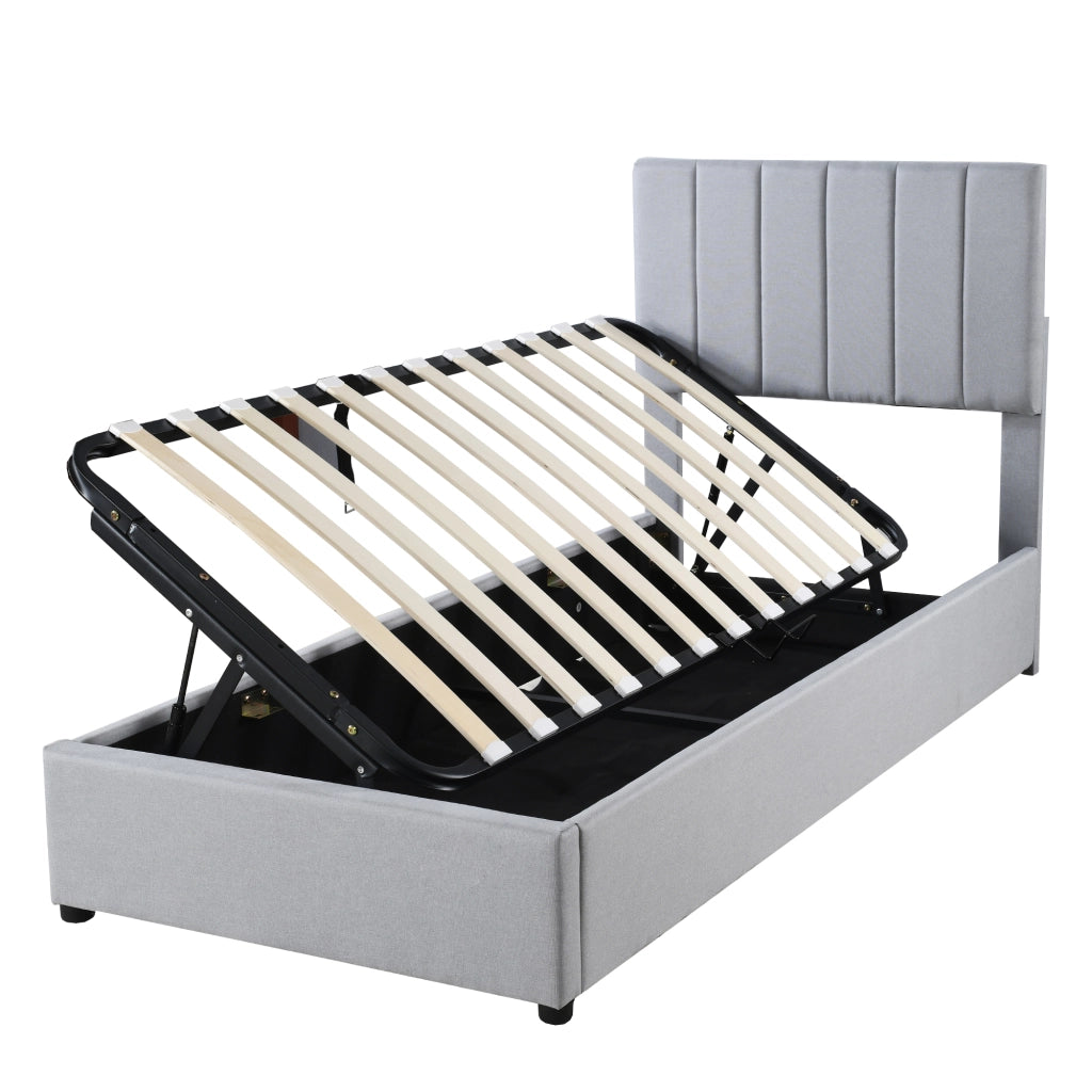 Letto Contenitore per Bambini Letto Singolo con Vano Contenitore e Testiera Regolabile 90×200 cm; senza Materasso; Grigio
