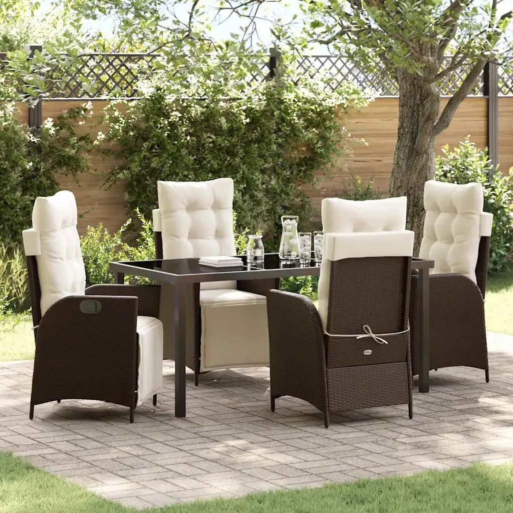 Set da Pranzo per Giardino con cuscino 5 pcs Marrone polyrattan 3380543