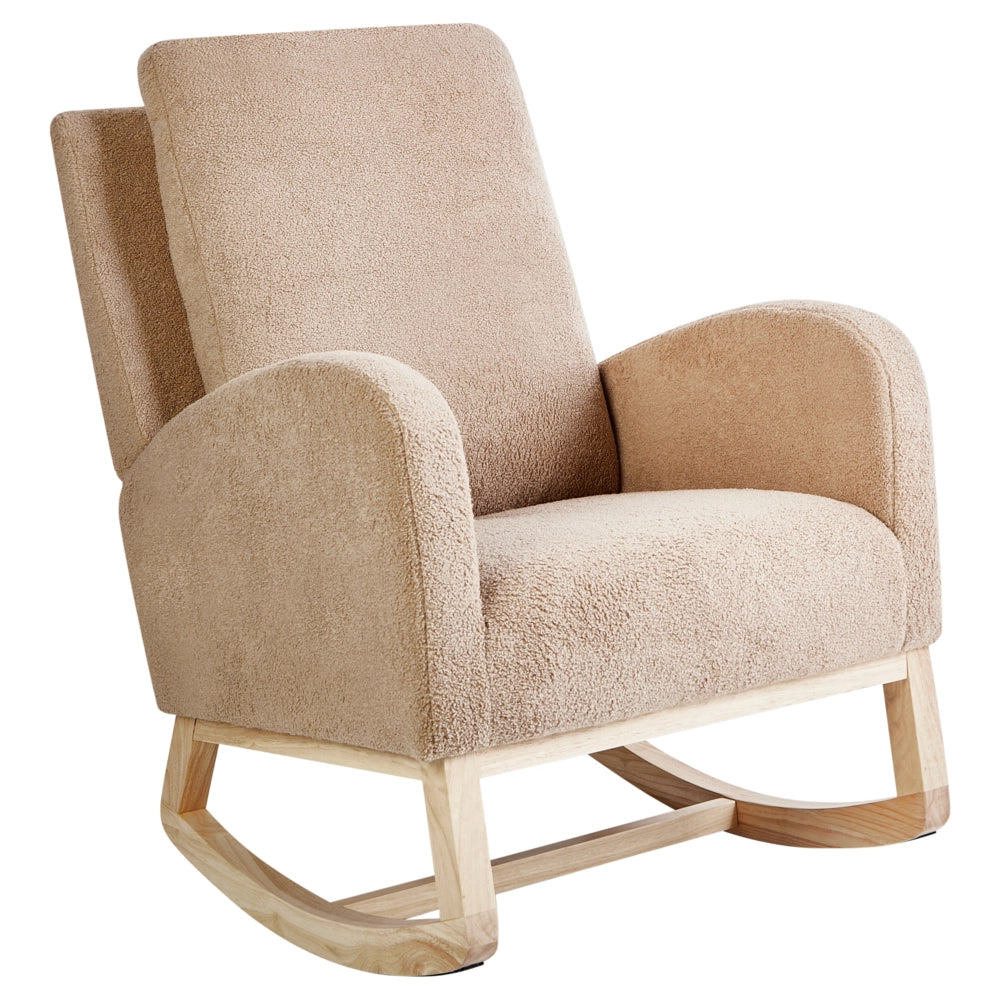 Sedia a dondolo in Boucle beige e legno di gomma soggiorno salotto