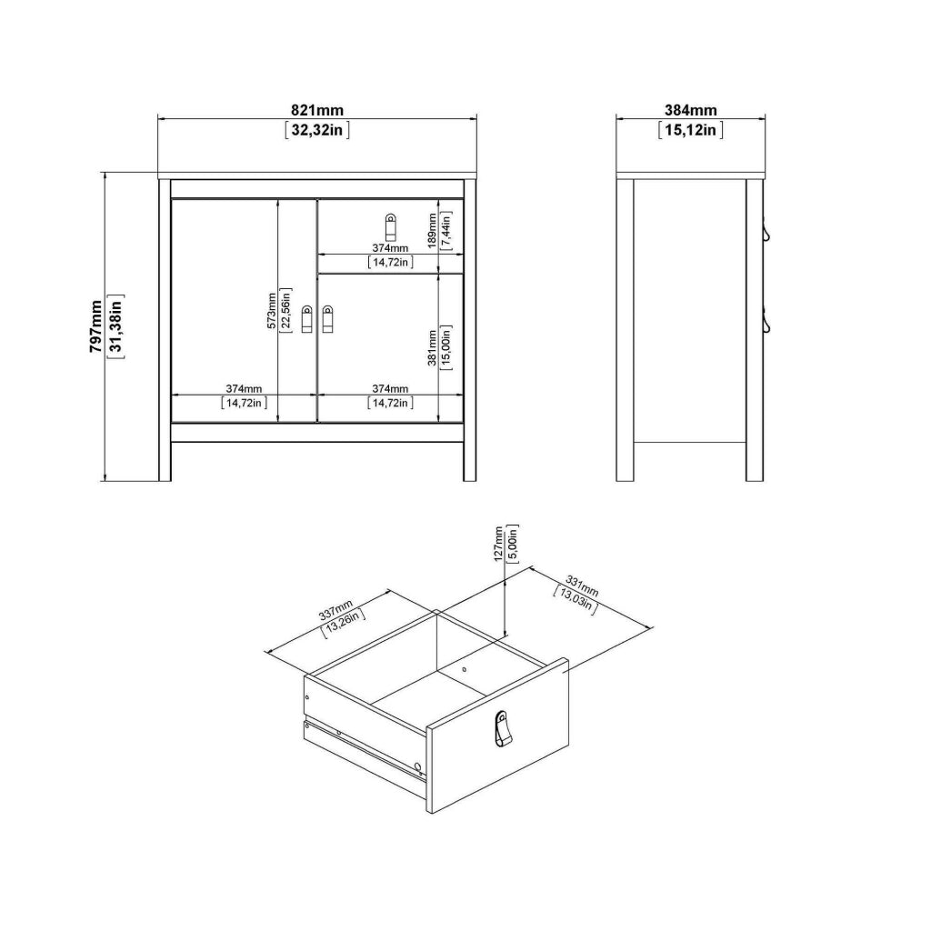 Credenza Romagna, Buffet da soggiorno, Madia da salotto, Dispensa da cucina, 82x38 h80 cm, Bianco