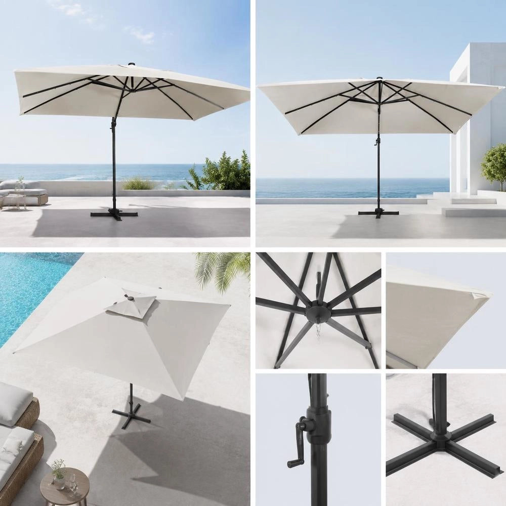 Parasol With LED Lighting, Aluminum Mast, 400x300 Cm, Sand White