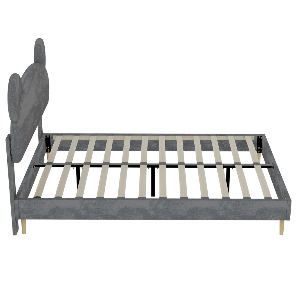 Letto imbottito per bambini con testiera a orecchie d’orso 140x200 cm; grigio