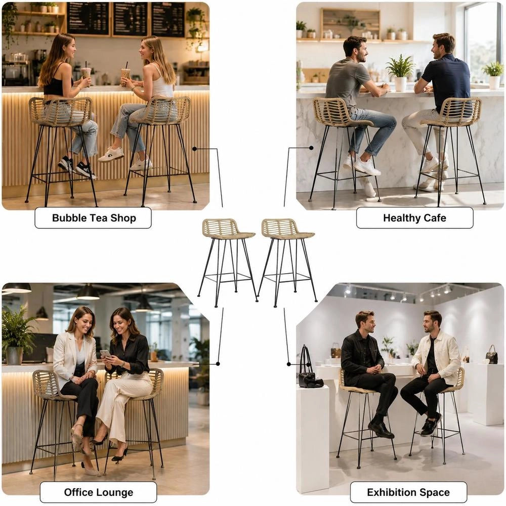 Bar Stools, 2 Pieces, Rattan, Natural