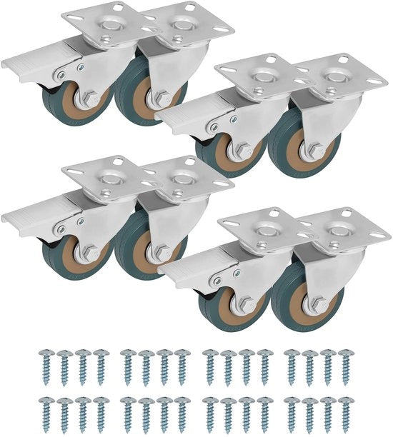 Set di ruote di scorrimento per mobili - 8 pezzi - Qualità industriale - 50 mm ruote in gomma - ruote di scorrimento con freno - mobili ruote - uso industriale - capacità di carico 50 kg