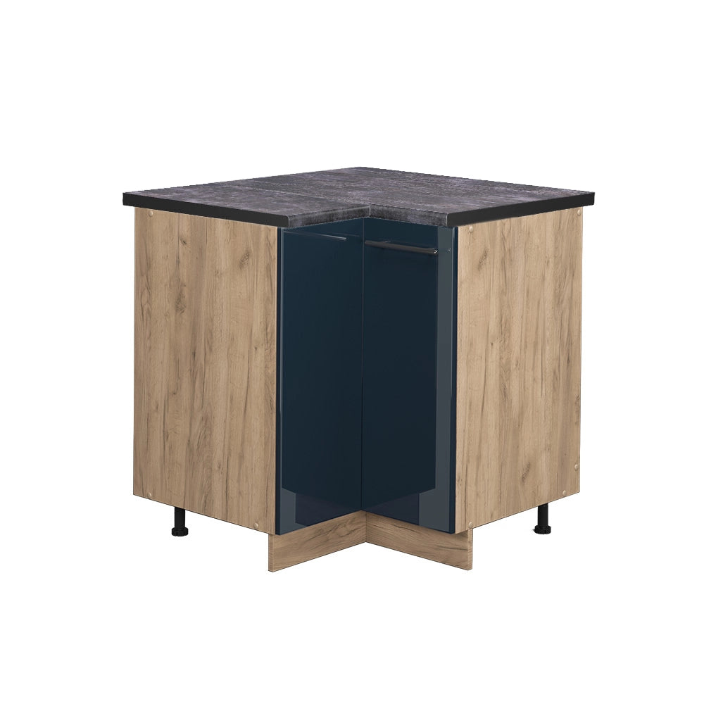 Mobile ad angolo cucina Fame-Line Blu scuro lucido/Rovere dorato 80.5 cm, PL Antracite Vicco