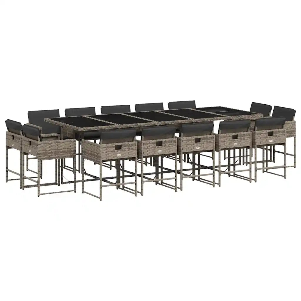 Set da Pranzo da Giardino 15 pz con Cuscini Grigio Polyrattan 3211412