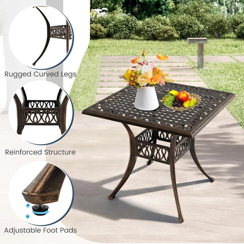 Tavolo da Giardino Con Foro di Ombrellone φ5 cm - da Balcone 80 cm, Bistrot in Alluminio Pressofuso Con Piedini Regolabili, da Terrazza Resistente
