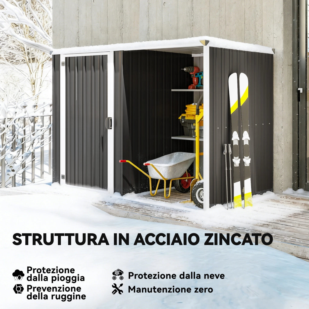 Capanno da Giardino in Acciaio ¨C Minimal ¨C Grigio 231x125x162 cm