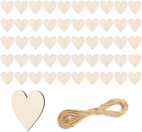 Hart di legno decorativi 50 pezzi - Decorazioni per artigianato - Etichette di regalo - Materiali di alta qualità - Decorazioni per festa di nozze