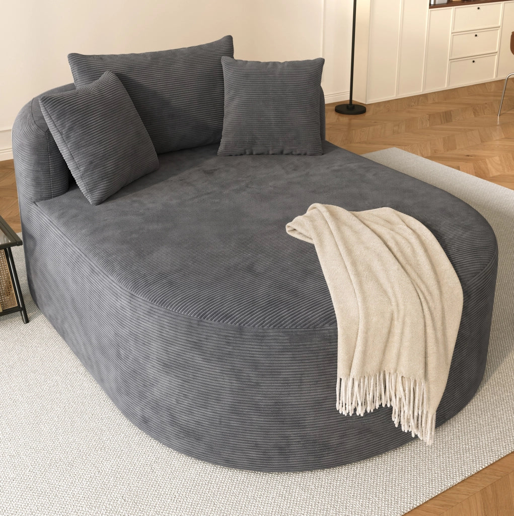 Poltrona relax ovale compatta in tessuto corduroy grigio scuro; 170 x 112;5 x 83 cm