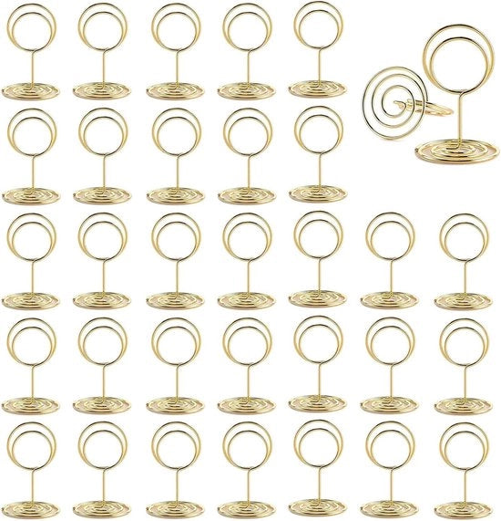 30 pezzi di supporti per carte da tavolo in oro, supporti per menu, foto, memorie, stand per carte da tavolo per matrimoni, feste, cene (rotondi)