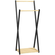 APPENDIABITI DA TERRA IN LEGNO CON 2 BARRE E RIPIANO INFERIORE DESIGN MODERNO, 61X45X152CM
