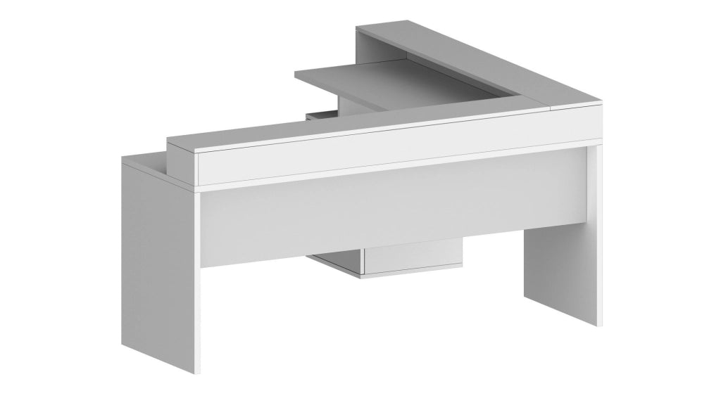 Scrivania Leonilda, Scrittoio angolare con sopralzo, Scrivania ufficio multiuso, 180x90h160 cm, Bianco