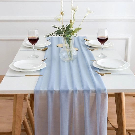 Tenda da sposa elegante in chiffon per matrimoni e eventi - Lavabile, Muslin blu, 70 x 300 cm