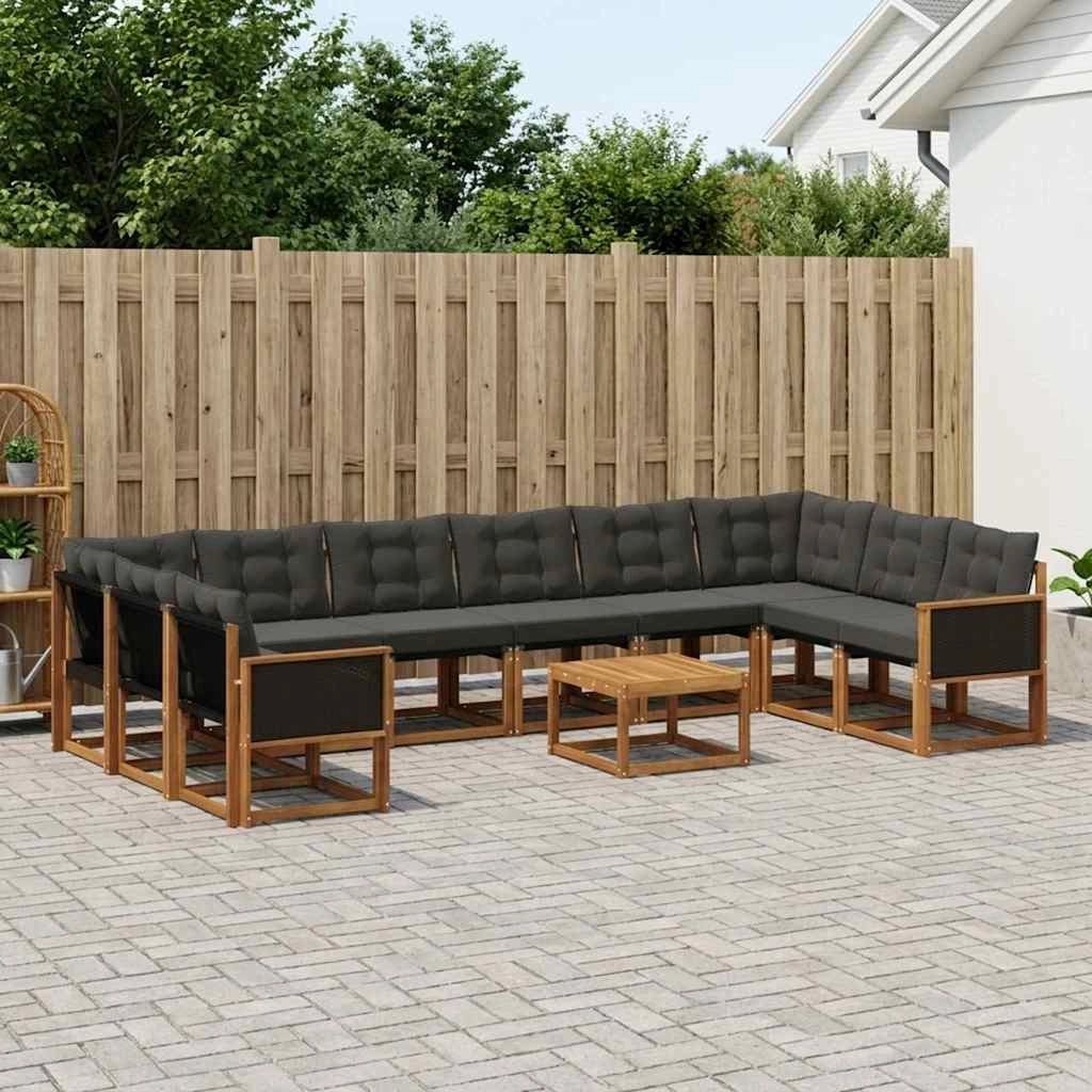 Set di divani da esterno 11 pz Naturale e Nero 3382248