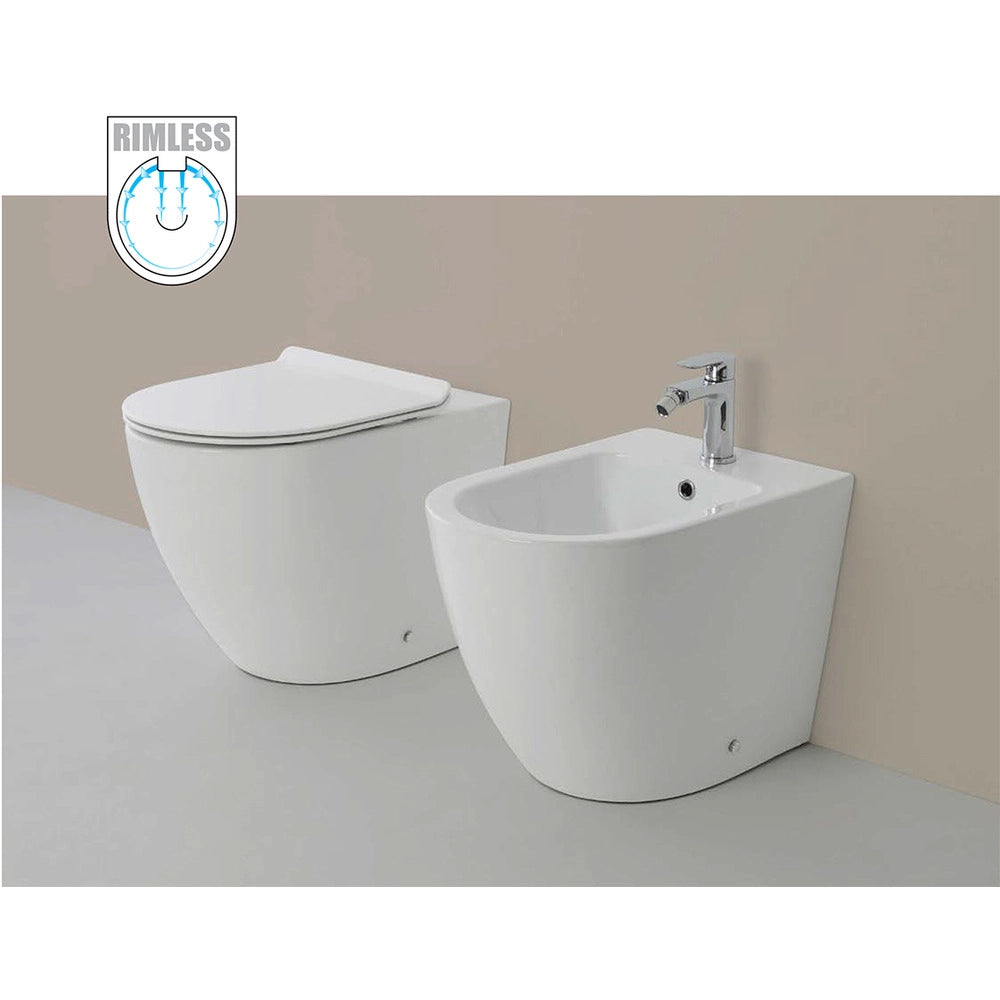 Vaso WC Rimless e Bidet a Terra Filo Muro Linea Q Tondo senza Brida Formato: Bidet