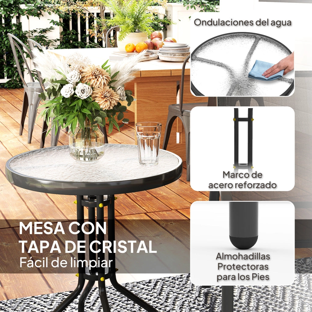 Set Giardino 3 Pezzi con Tavolo Rotondo Vetro e Sedie Pieghevoli Esterno ¨C zephmum ¨C Nero