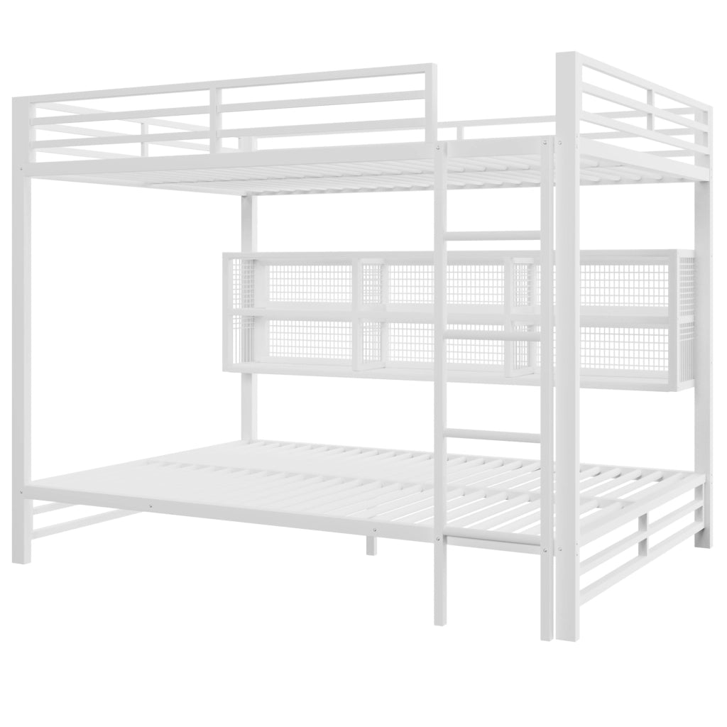 LETTO a castello 140x200 cm in metallo bianco con armadi portaoggetti e LED