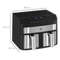 Friggitrice ad Aria 8L con Timer e Temperatura Regolabile, in Acciaio e Plastica, 38.8L x 36.3x31.1 cm, Nero