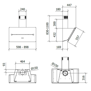 CAPPA ONE cm 90 â€“ Nera - 800 m3/h