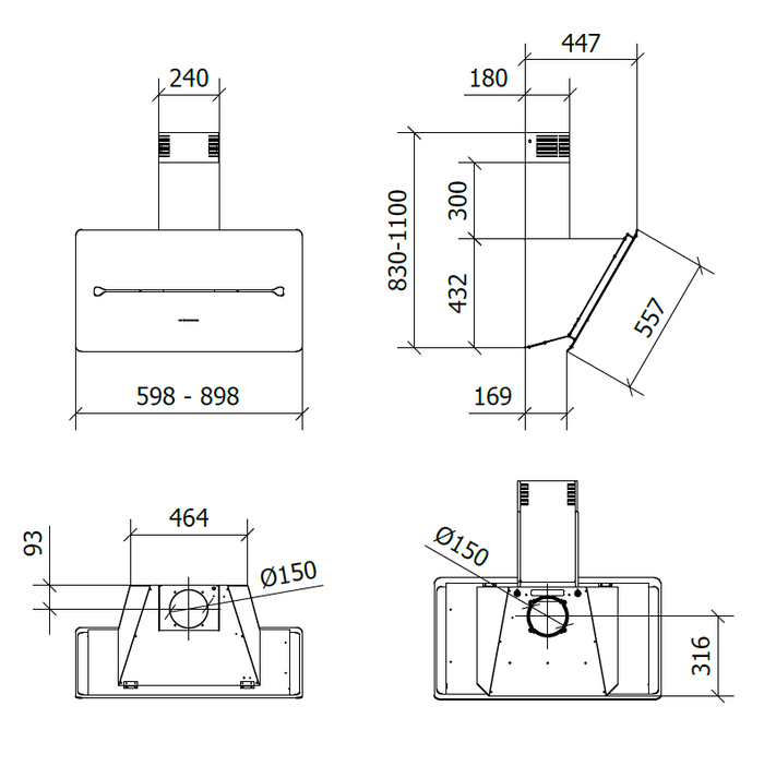 CAPPA ONE cm 90 â€“ Nera - 800 m3/h