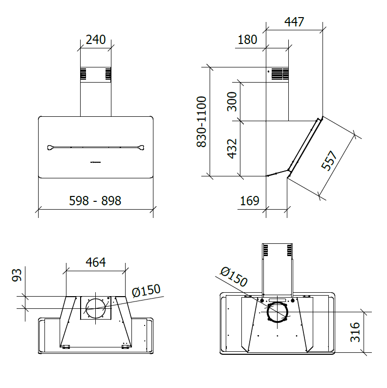 CAPPA ONE cm 90 â€“ Nera - 800 m3/h