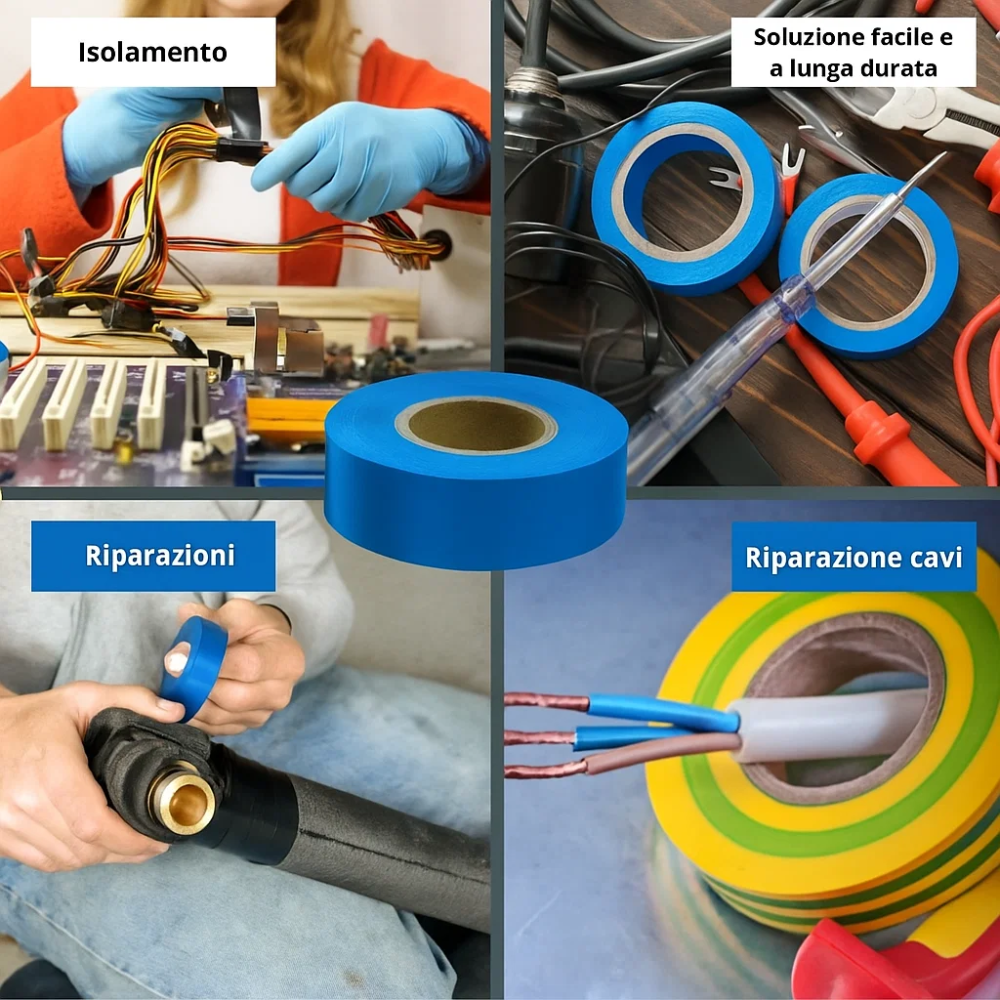 Kit nastro isolante in pvc autoestinguente multicolore per impianti sicuri *** colore blu, dimensioni 19 mm x 25 mt x...