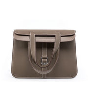 Borsa a mano casual da donna in vera pelle, grigia