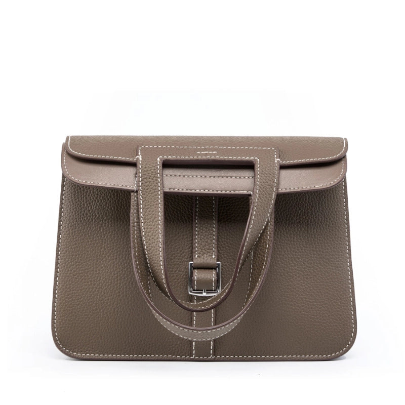 Borsa a mano casual da donna in vera pelle, grigia