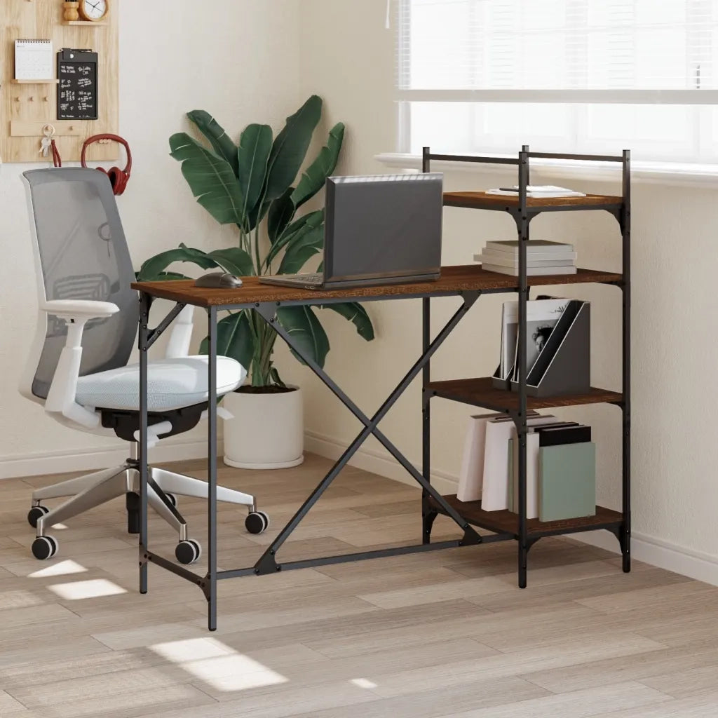 Scrivania | Tavolo da Ufficio per Computer con Scaffali Rovere Marrone 120x47x109cm