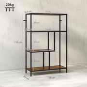 MOBILE LIBRERIA A 4 RIPIANI STILE INDUSTRIALE IN LEGNO E METALLO, 77X30X116 CM, MARRONE RUSTICO