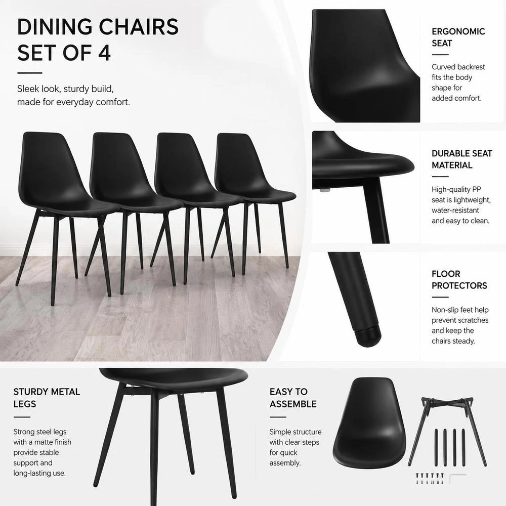 Dining Chairs, Set Of 4, Black PP