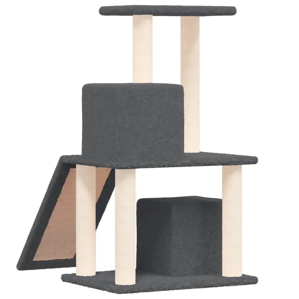 Tiragraffi per gatti mobile torre arrampicata giocattolo tiragraffi piattaforma da arrampicata con tiragraffi in sisal scuro 82 cm grigio 02_0022704