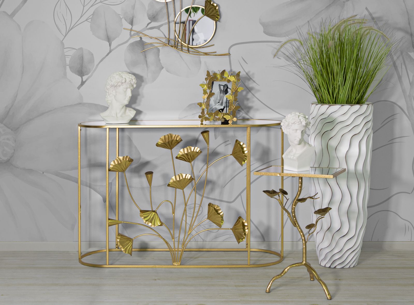 Console Fissa Flow 120x80x40 cm in Ferro e MDF Oro