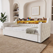 divano letto velluto beige 90 x 190 cm