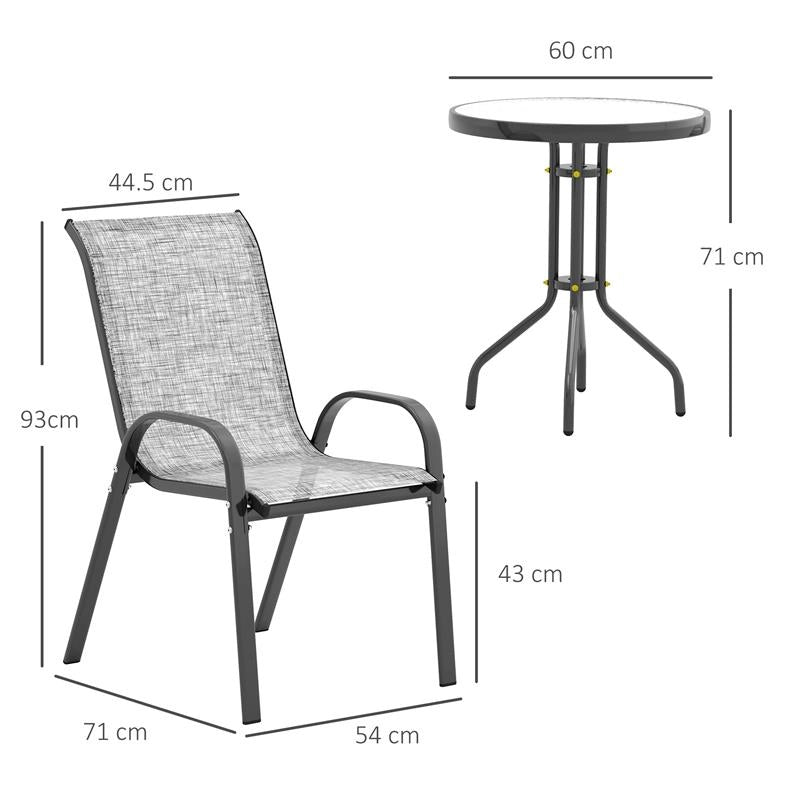 SET DA GIARDINO 3PZ CON 2 SEDIE DA GIARDINO 54X71X93 CM E TAVOLINO ROTONDO 60X71 CM IN ACCIAIO GRIGIO