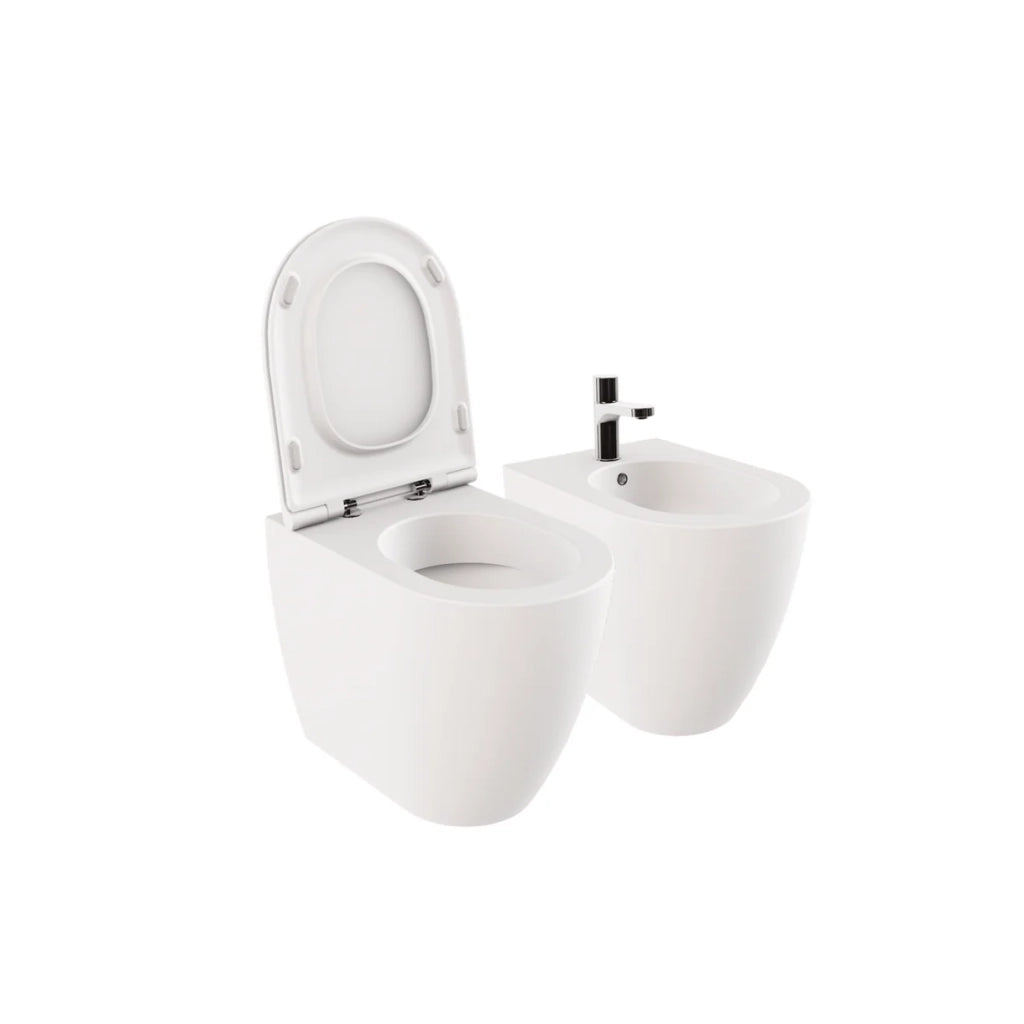 Coppia Di Sanitari Azzurra Ceramica Da Terra Filo Muro Senza Brida Bianco Opaco "Comoda"
