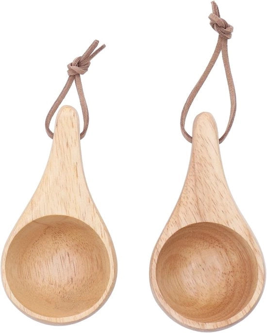 Due tazze portatili in legno di 30 ml, realizzate in legno di caucciù, con maniglie e cinture. Queste tazze in legno di caucciù manufatte sono ideali per escursioni, campeggi, passeggiate, spedizioni in territorio incontaminato e gite in famiglia.