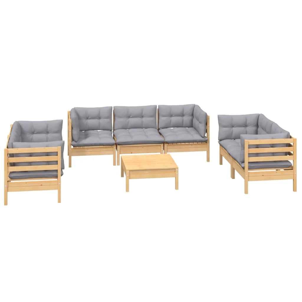 Set di mobili da giardino mobili da esterno 8 pezzi con cuscini grigio legno di pino massiccio 02_0017582