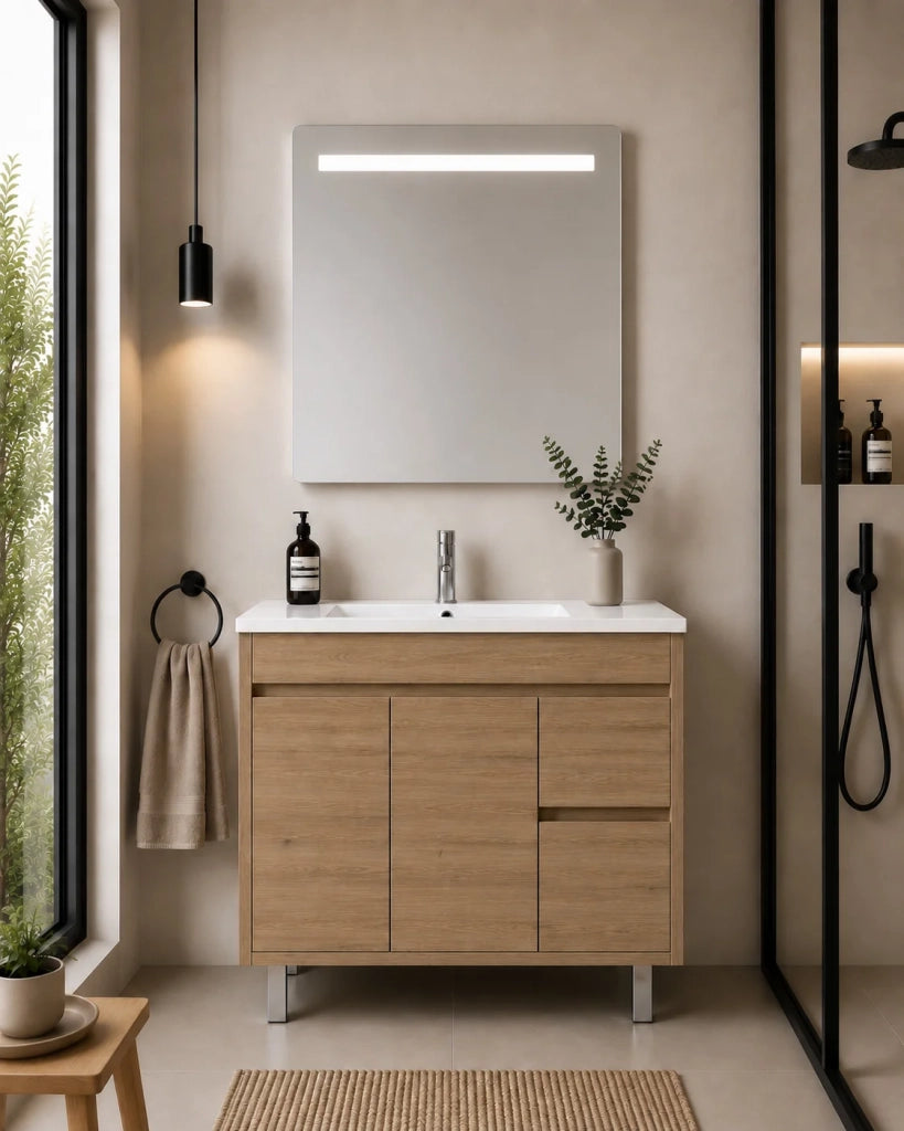 Mobile bagno con lavabo ORIGENBATH ISQUIA senza specchio 80x40 cm estepa con colonna