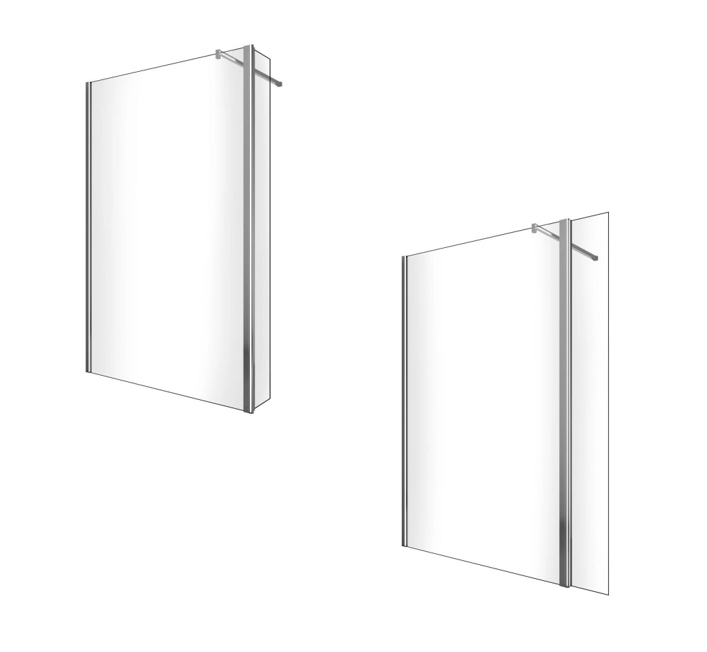 Parete doccia Walk In con anta mobile paraspruzzi vetro temprato 8mm H 200 cm misura 70 cm lastra + 40 cm antina