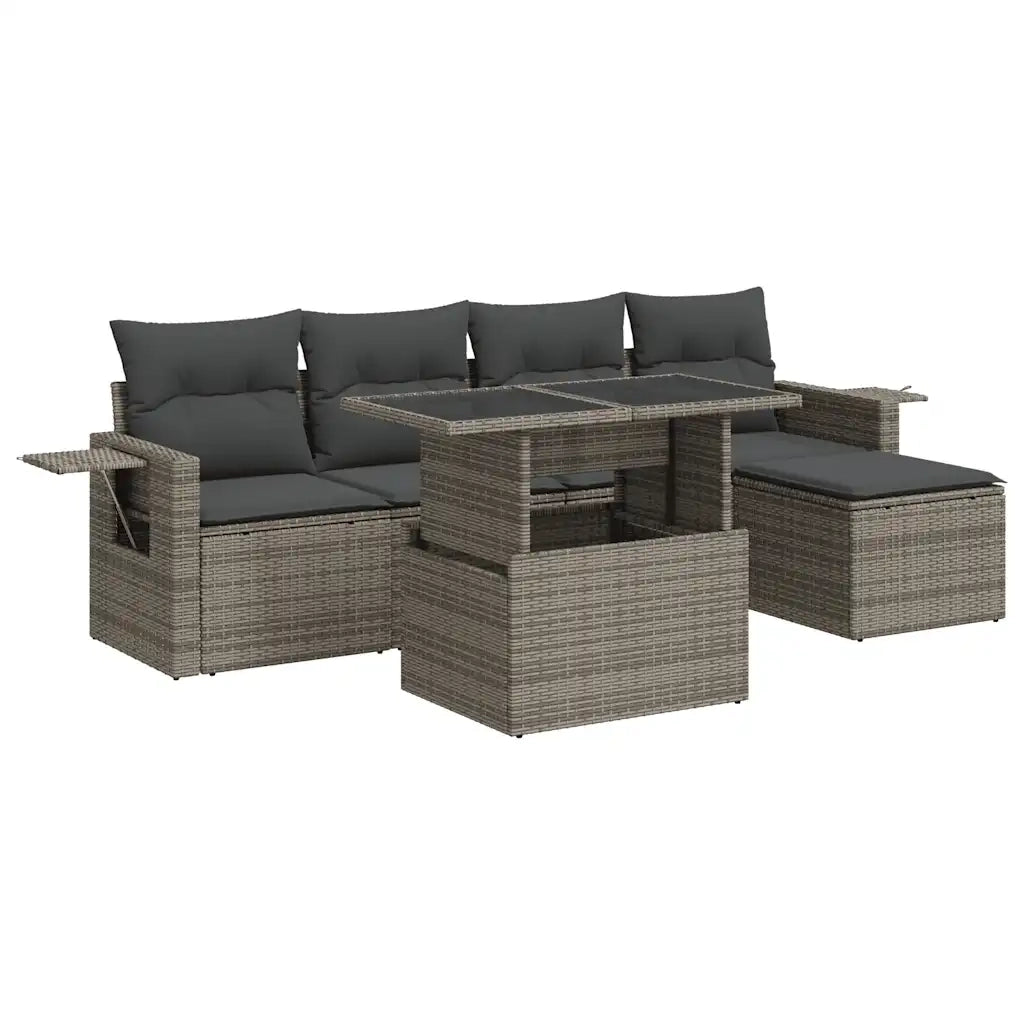 Set Divano da Giardino 6 pz con Cuscini Grigio in Polyrattan 3326461