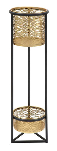 Porta Vasi Doppio Ø23x80 cm in Ferro Nero e Oro