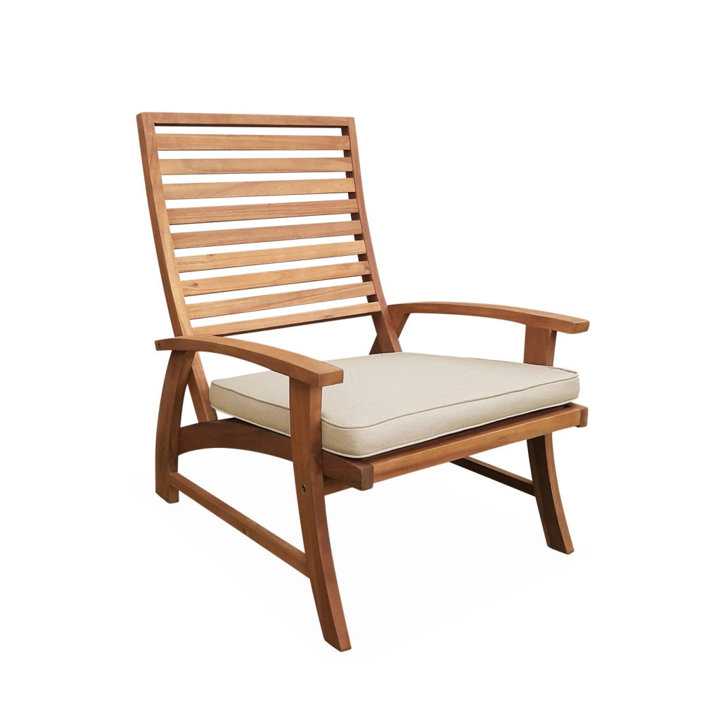 Set 2 sedie con cuscino e poggiapiedi in legno, teak